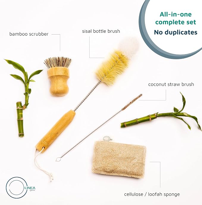 Bamboo Dish Brush Set – Eco Kitchen Cleaning Kit | Bottle Brush, Straw Brush - Image 7