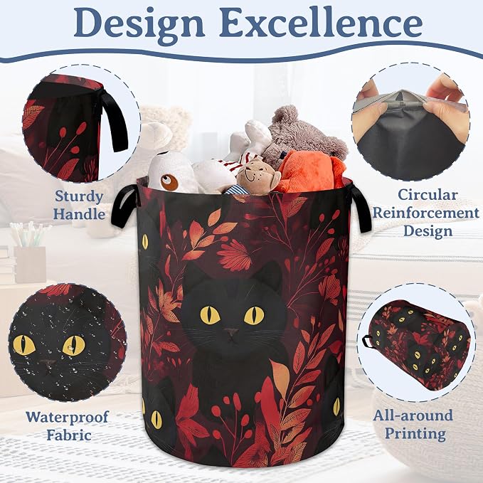 Funny Black Cat Laundry Basket, Foldable Oxford Cloth Leaf Laundry Hamper - Image 4