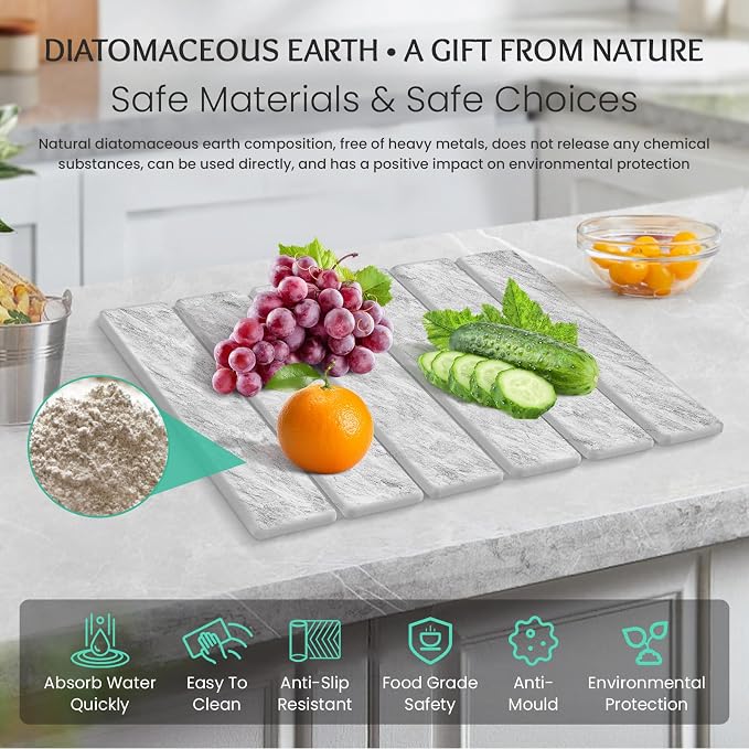 Stone Dish Drying Mat Collapsible Diatomaceous Earth Absorbent Mat Quick Dish - Image 3