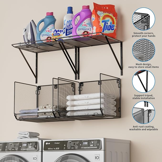 2 Pack Laundry Room Shelves Organization And Storage, Wall Mounted Clothes - Image 2