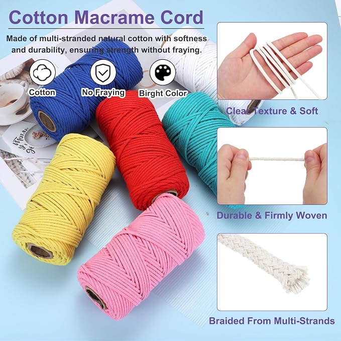 MECCANIXITY Braided Macrame Cord, 4mm x 109 Yards Natural Cotton Rope Macrame - Image 3