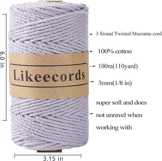 2 Rolls Macrame Cord 3mm x 100m, 3 Strand Twisted, Cotton Yarn - Image 2