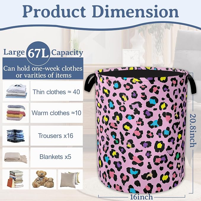 Colorful Leopard Print Laundry Basket, Oxford Cloth Cute Laundry Hamper - Image 2