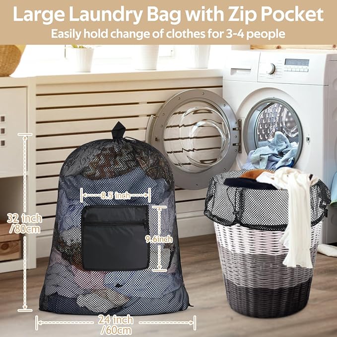 OTraki Mesh Laundry Bag Backpack 24x32 Inch Gym Drawstring Backpack Travel - Image 5