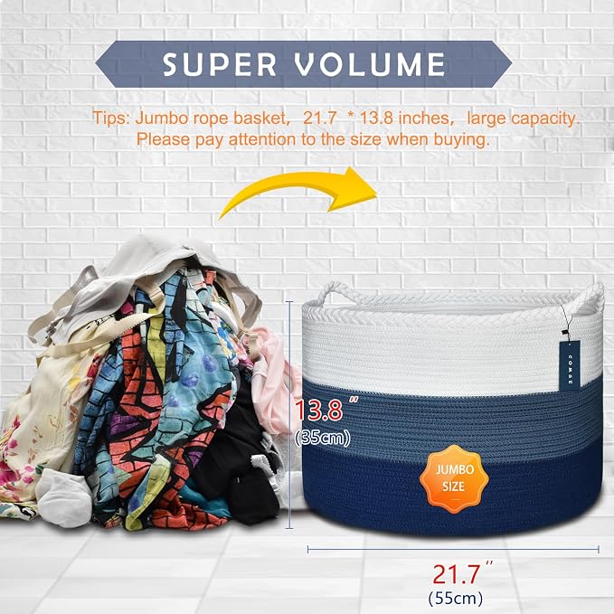 COMSE Extra Large Blanket Basket, Woven Laundry Basket, 21.7”x 13.8”, Nursery - Image 3