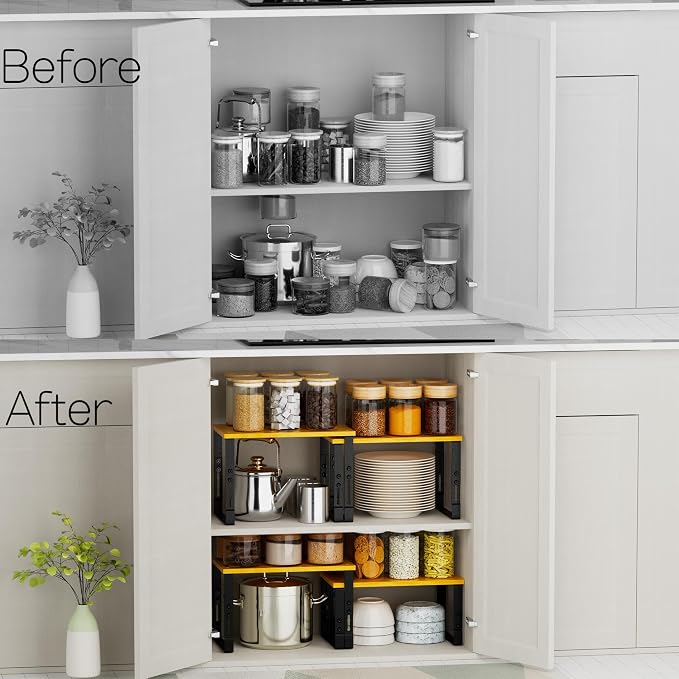 Expandable Kitchen Cabinet Organizer Shelves – Stackable Adjustable Metal and - Image 4