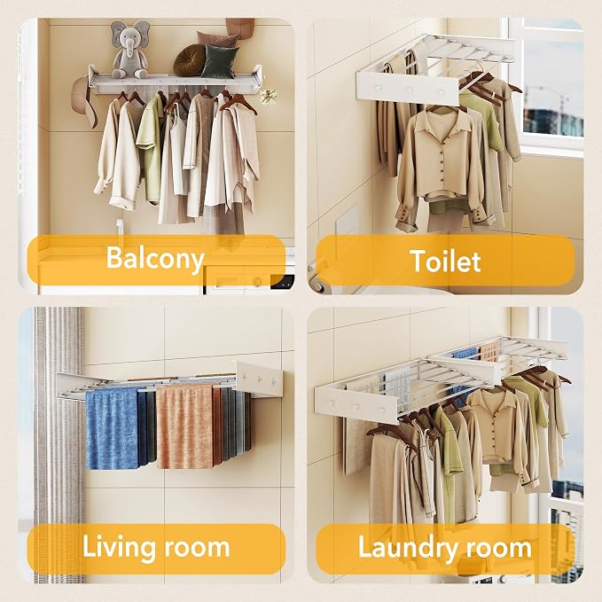 Upgrade Drying Rack Clothing, Clothes Drying Rack Wall Mounted, Laundry Drying - Image 5