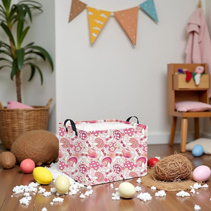 HIYAGON Rectangular Easter Basket Pink Bunny Easter Basket - Image 6