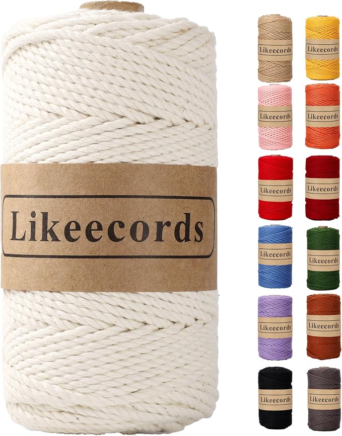 Cotton Macrame Cord, 3mm x 100m, 3 Strand Twisted, Macrame Rope & String by Likeecords