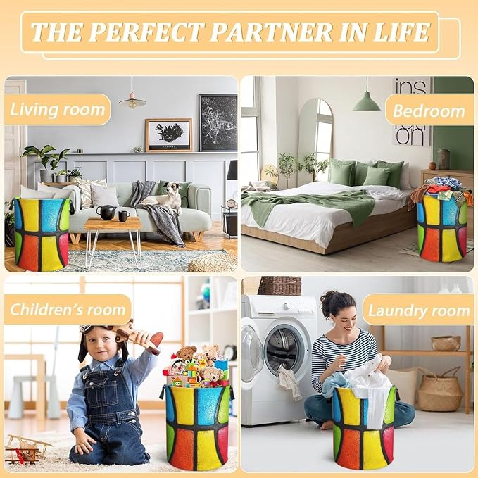 Colorful Basketball Texture Laundry Hamper Bag - Image 7