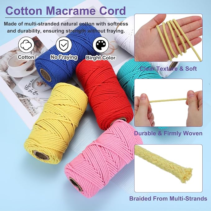 MECCANIXITY Braided Macrame Cord, 4mm x 109 Yards Natural Cotton Rope Macrame - Image 3