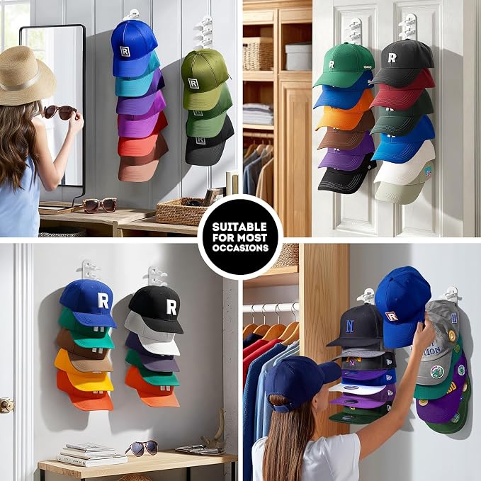 Hat Hook for Wall, 2 Pack Hat Organizer Hold up to 20 Hats, Hat Holder - Image 7