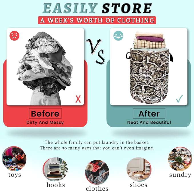 Snake Laundry Hamper Animal Snake Skin Pattern Laundry Basket - Image 3