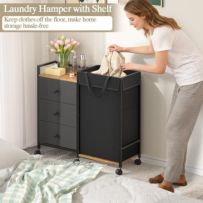 Laundry Hamper with Wheels, Laundry Sorter with Shelf and 3 Drawers, Total - Image 3