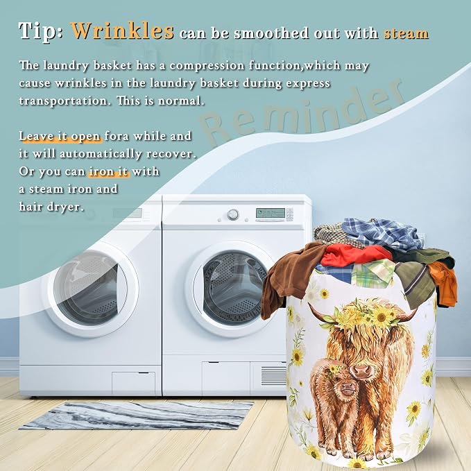 Highland Cow Laundry Hamper Sunflower Flowers Laundry Basket - Image 5