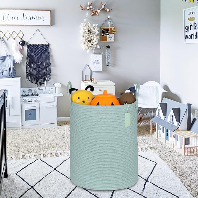 Large Cotton Rope Laundry Hamper 65L, Baby Nursery Hamper Bin, Woven Storage - Image 5