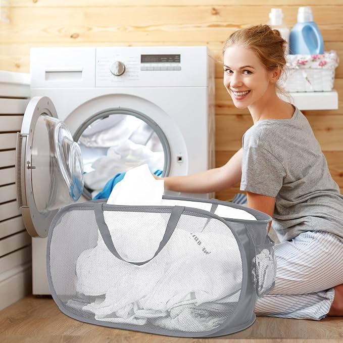 Durable Collapsible Laundry Baskets, Mesh Pop Up Laundry Hamper - Image 2