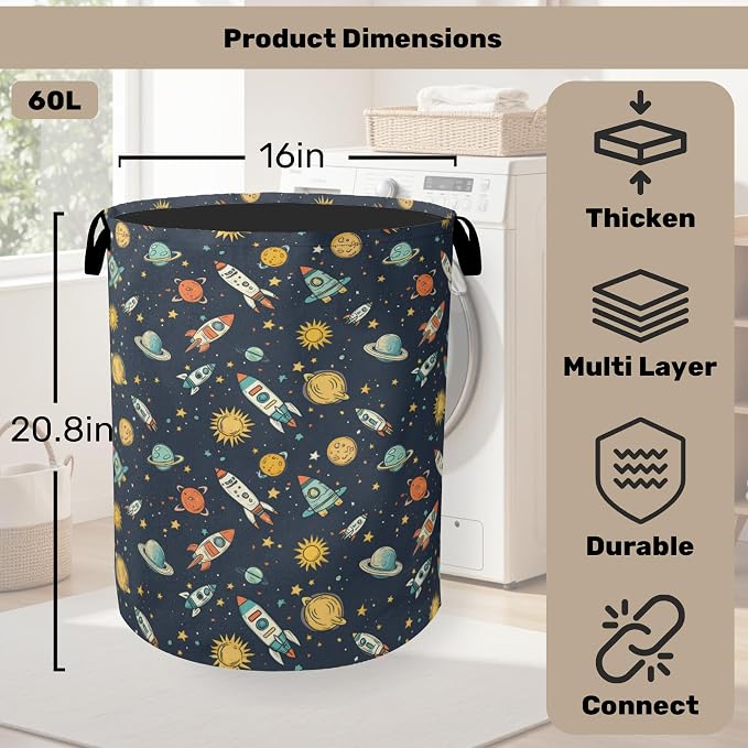 Cartoon Planet Space Foldable Canvas Laundry Basket - Image 2