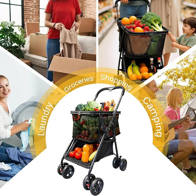 Upgraded Folding Shopping Cart, Detachable Baskets & 360°Swivel Wheels - Image 7