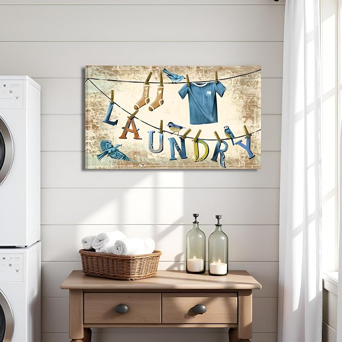 Conipit Laundry Canvas Wall Art Framed Vintage Laundry Room Signs Painting - Image 3