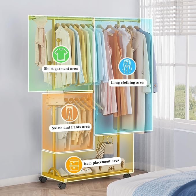 FAVOOSTY Clothes Rack for Hanging Clothes, Rolling & Extending Clothing Rack - Image 4