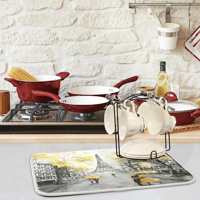 Stylish Romantic Paris Streetscape Eiffel Tower Painting Absorbent Dish Drying - Image 2