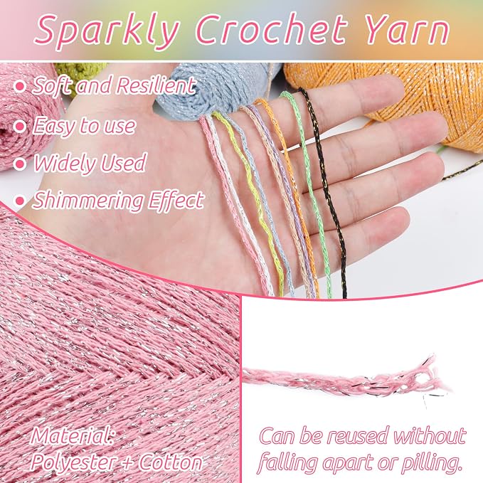Sparkle Macrame Cord 1.5mm x 306 Yards Cotton Glitter Yarn - Image 3