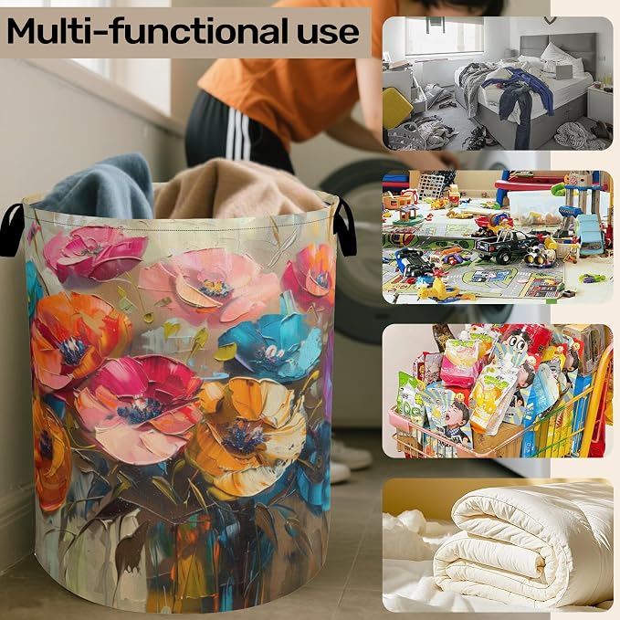 Modern Floral Oil Painting Laundry Basket - Image 6