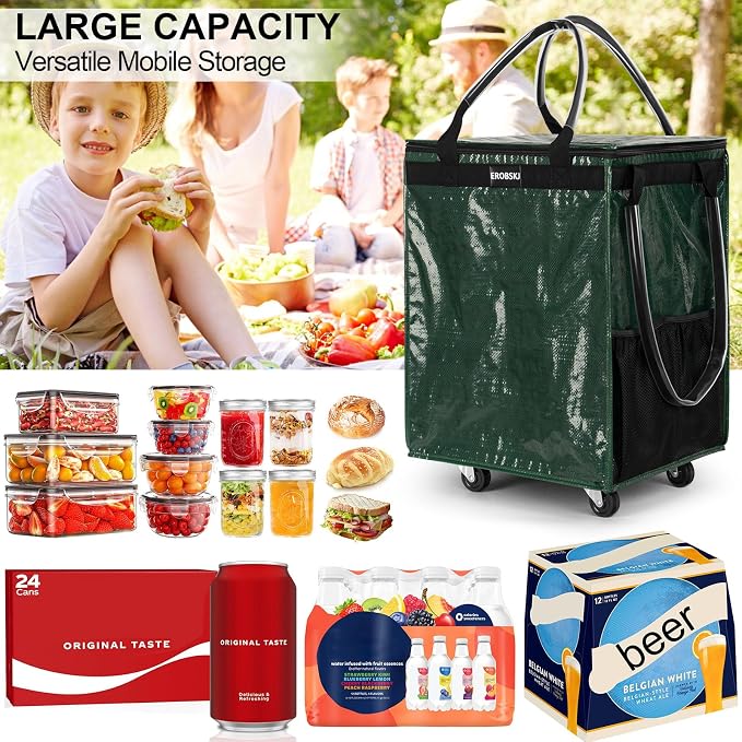 Reusable Grocery Bag on Wheels, Foldable Rolling Tote, Carries Up to 66 lbs - Image 5