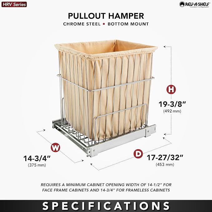 Rev-A-Shelf Pullout 20 Inch Deep Cabinet Floor Steel Mounted Clothes Laundry - Image 2