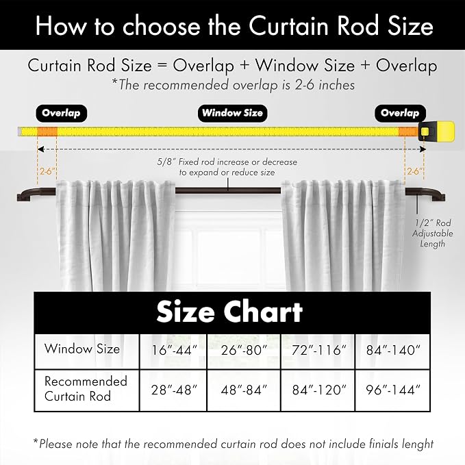 Meriville 1-Inch Diameter Wrap Around Blackout Curtain Rod, 96-Inch to 144-Inch - Image 3