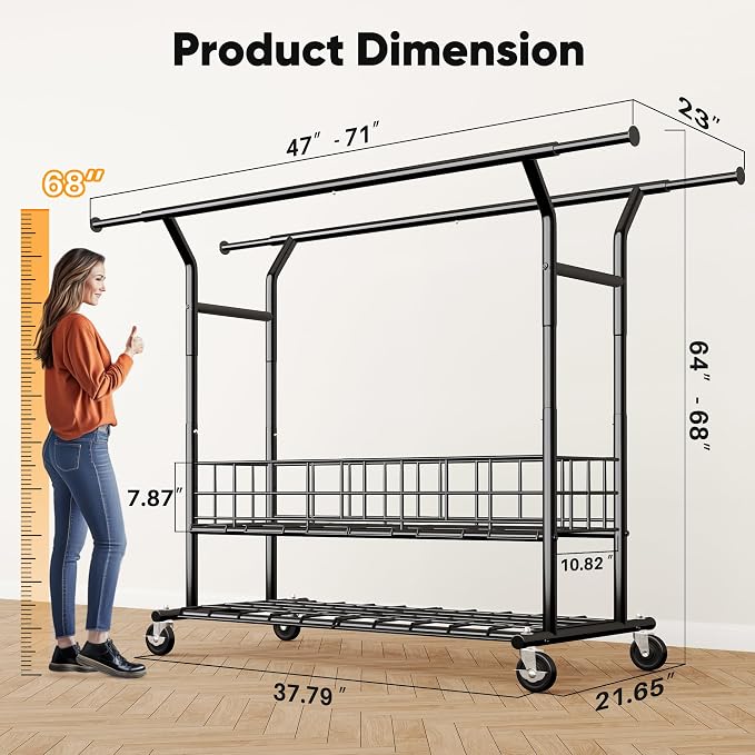 HOKEEPER Heavy Duty Clothes Rack Load 635 LBS, Clothing Rack - Image 7