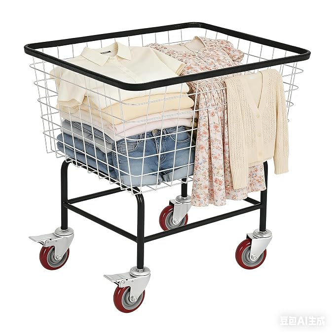 Large Rolling Laundry Cart by Unknown
