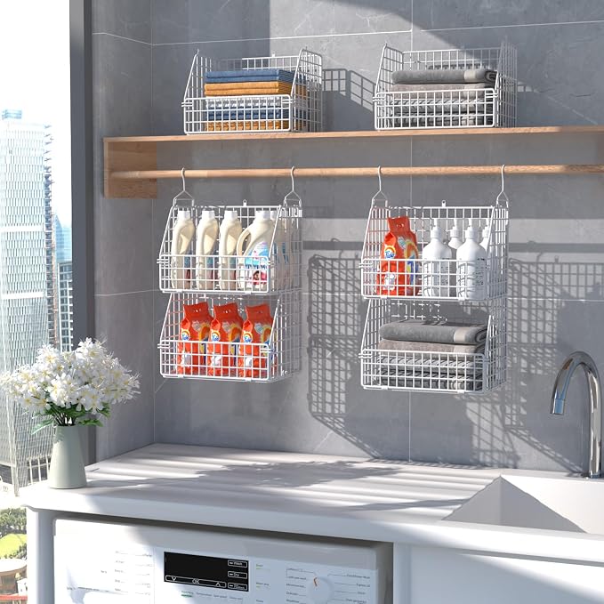 Hanging Closet Organizer and Storage, Clothes Hanging Shelves Wire Baskets - Image 6