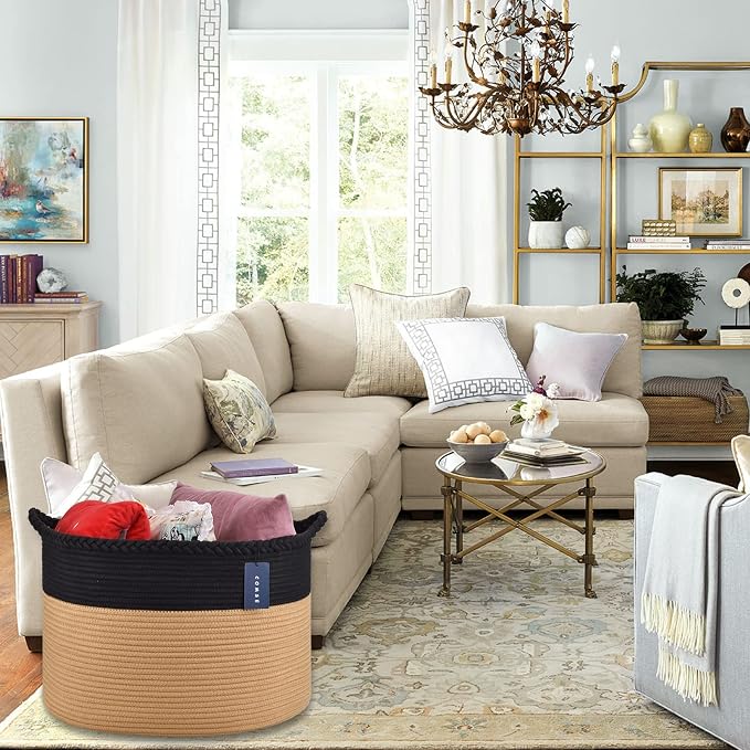 COMSE Extra Large Blanket Basket, Woven Laundry Basket, 21.7”x 13.8”, Nursery - Image 6