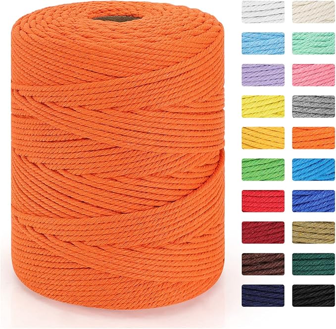Macrame Cord 4mm x 328yd | 100% Natural Cotton Macrame Rope | 4 Strand Twisted by MacraBoho