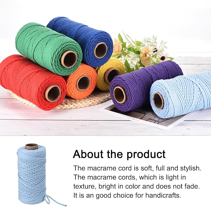 Rebower Macrame Cord 4mm x 109 Yard, Natural Cotton Macrame Rope Twisted - Image 4