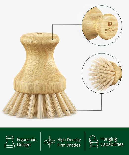 ROYAL CRAFT WOOD Bamboo Dish Scrub Brush w/Handle - Image 2
