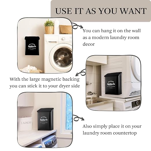 Magnetic Lint Bin for Laundry Room, Metal Trash Can - Image 3