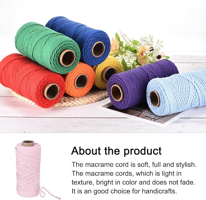 Rebower Macrame Cord 4mm x 109 Yard, Natural Cotton Macrame Rope Twisted - Image 4
