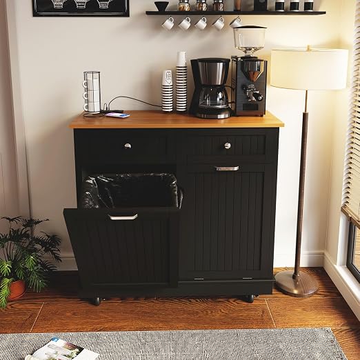 20 Gallon Double Wooden Kitchen Trash Can Cabinet - Image 4