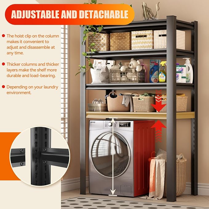 Laundry Shelf, 5 Tier Over Washer and Dryer Storage Shelves, Adjustable Easy to - Image 6