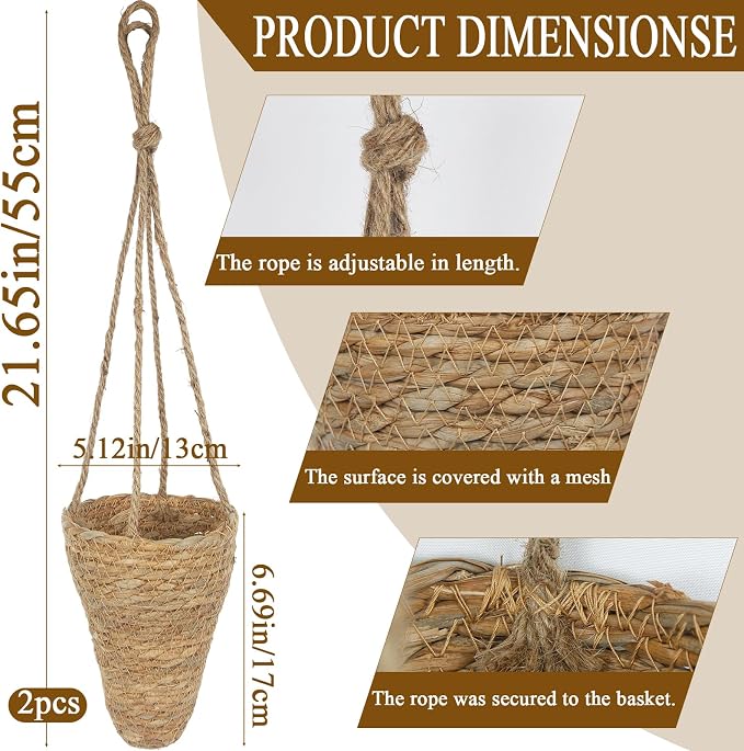 2 Pcs Hanging Basket for Wall Conical Hanging Wicker Basket - Image 2