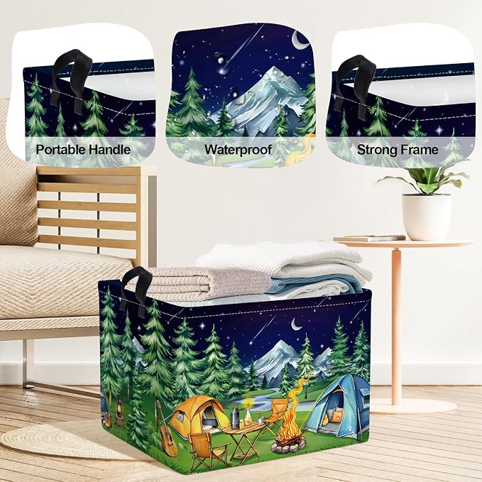 Night Camping Laundry Hamper Picnic Large Storage Basket Bonfire Collapsible - Image 4