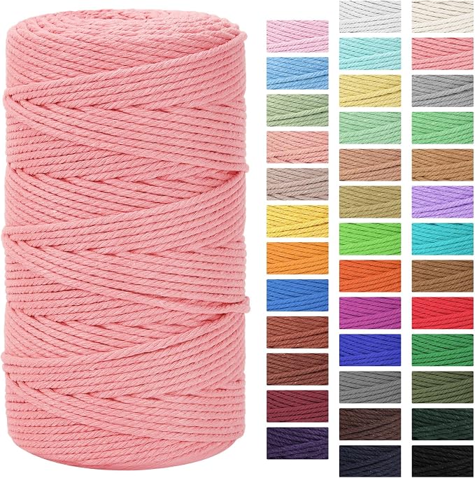 Macrame Cord 3mm x 164yd | 100% Natural Cotton Macrame Rope | 4 Strand Twisted by MacraBoho