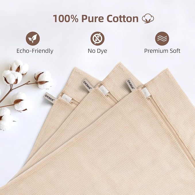 100% Cotton Mesh Laundry Bags, Premium Soft, No Dye - Image 4