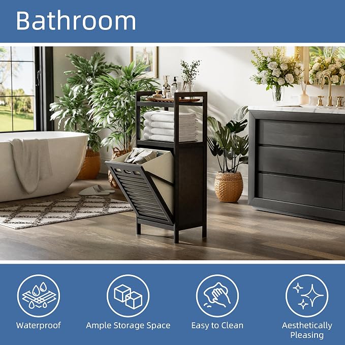 HITNET Tilt Out Laundry Hamper, Bamboo Bathroom Cabinet - Image 4