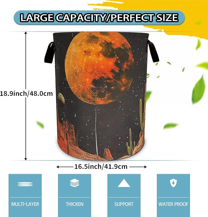 Full Moon Laundry Basket Desert Cactus Foldable Oxford Cloth Funny Tote Bag - Image 2