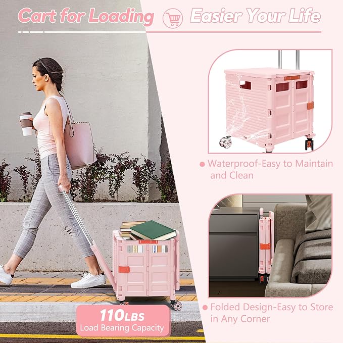 FELICON SELORSS Folding Utility Cart Rolling Crate Tote Basket Box Storage - Image 4