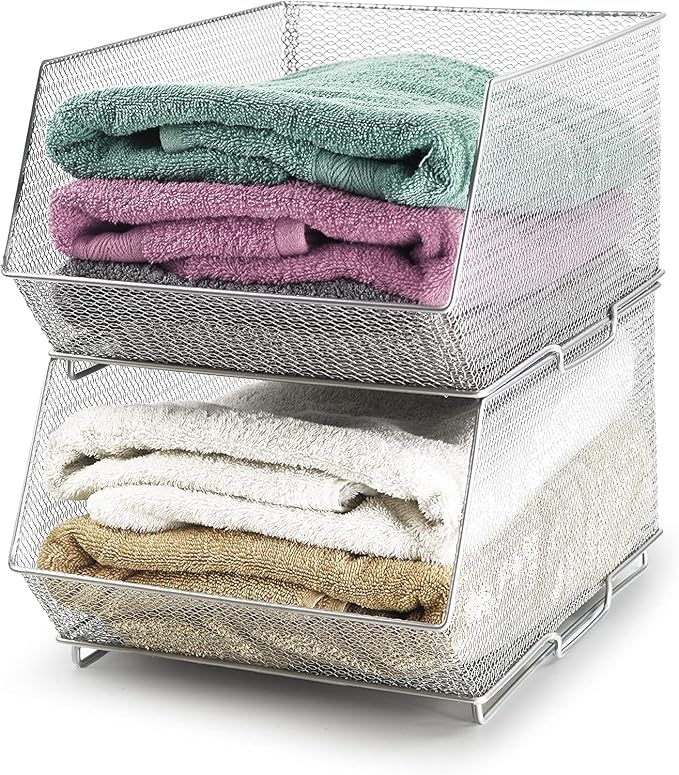 Mesh Stacking Bin Silver Storage Containers Great - Image 5